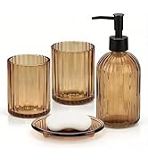 Topsky 4 Pcs Glass Bathroom Accessories Set,13.5oz Liquid Hand Soap Dispenser with Toothbrush Hol...
