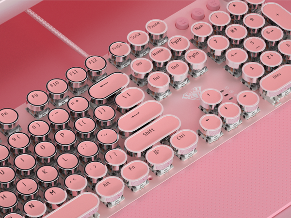 pink gaming keyboard round keys typewriter style mechanical keyboard gaming pc computer keyboard