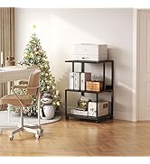 Mexin Black Printer Stand-Small 3 Tier Printer Table with Wheels, Industrial Rolling Printer Cart...