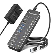 RSHTECH 10 Ports Powered USB 3.2/USB C Hub Splitter 60W with 3 x 10Gbps USB 3.2 Ports (2C + 1A),7...