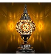 Marrakech Turkish Table Lamp with Bronze Base,Handmade Yellow Moroccan Tiffany Style Mosaic Glass...