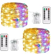 JMEXSUSS 2 Pack Color Changing Fairy Lights Battery Operated, Total 200 LED 66ft Color Changing C...