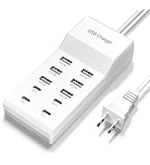USB C Charger, 50W 10 Ports USB C Charging Station, USB C Charger Block, USB Charger Multiple Dev...