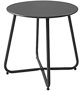 Meluvici Patio Small Side Table Waterproof Round Metal Steel Side Table Weather Resistant Portabl...