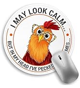 Funny Chicken Mouse Pad, Small Round Rooster Mouse Pads for Desk, Mini Travel Mousepad for Work W...