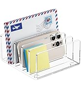 FUCDTEFC Desk Mail Organizer, 5 Section Clear Acrylic File Holder Letter Organizer, Vertical Ligh...