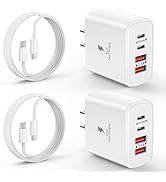 iPhone Charger Fast Charging, 2 Pack 40W 4-Port USB C Wall Charger Block with 2 Pack 6FT Long USB...