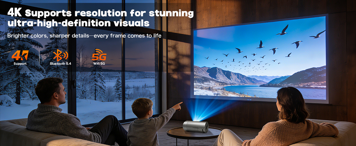Smart Projector with WiFi and Bluetooth Portable Movie Projectors