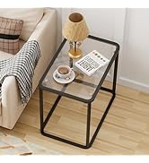 Garden 4 you Glass Side Table, Rectangle End Table with Metal Frame, Modern Bedside Table for Off...