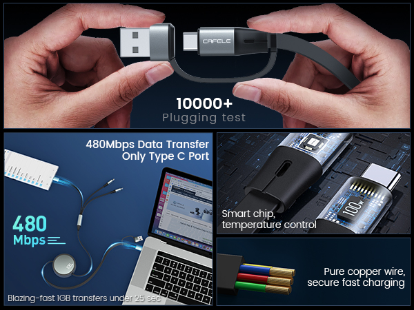 420Mbps data transfer only type c port retractable phone charger retractable usb c charger