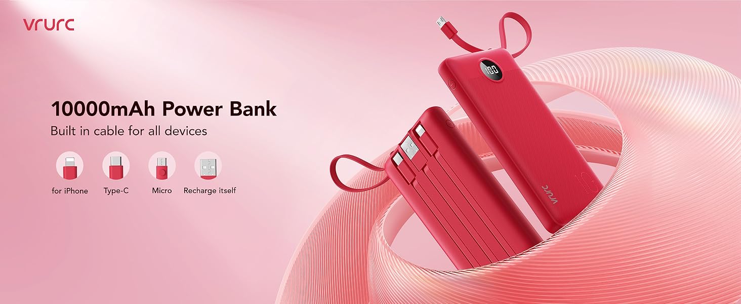 portable charger with built in cables