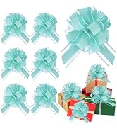 RIBBOOO 6pcs 7 Inch Pull Bows Teal Blue Gift Wrap Bows for Gift Basket, Flower Wrapping, Baby Sho...