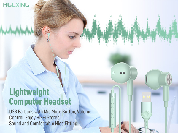 usb earbuds with microphone for pc laptop computer