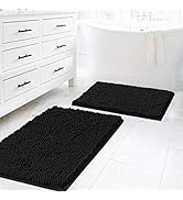 H.VERSAILTEX Black Bathroom Rug Set 2 Piece, Bath Mats for Bathroom Floor, Super Thick Soft Shagg...