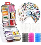 3 Pack 14 Grids Travel Pill Organizer Box with 415-Pcs Medicine Name Labels - Pocket Daily Pharma...