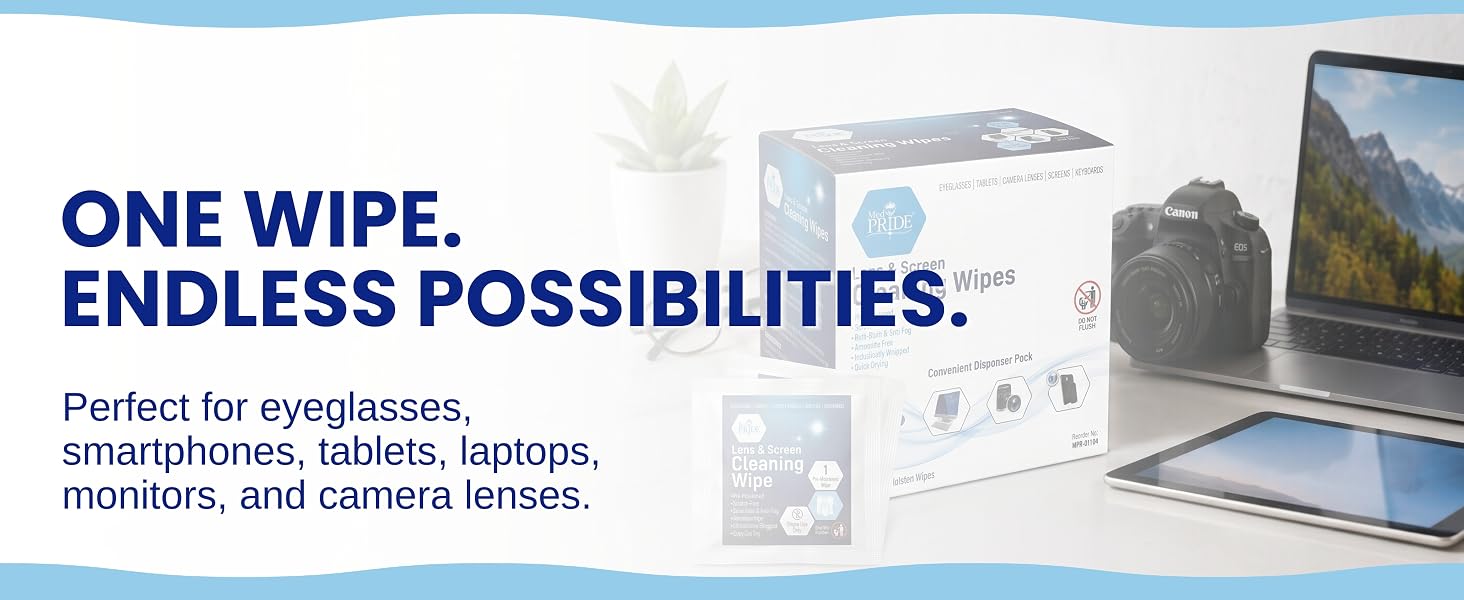 Lens and Screen Cleaning Wipes for Eyeglasses, Touch Screens, Cameras, Anti-Fog,