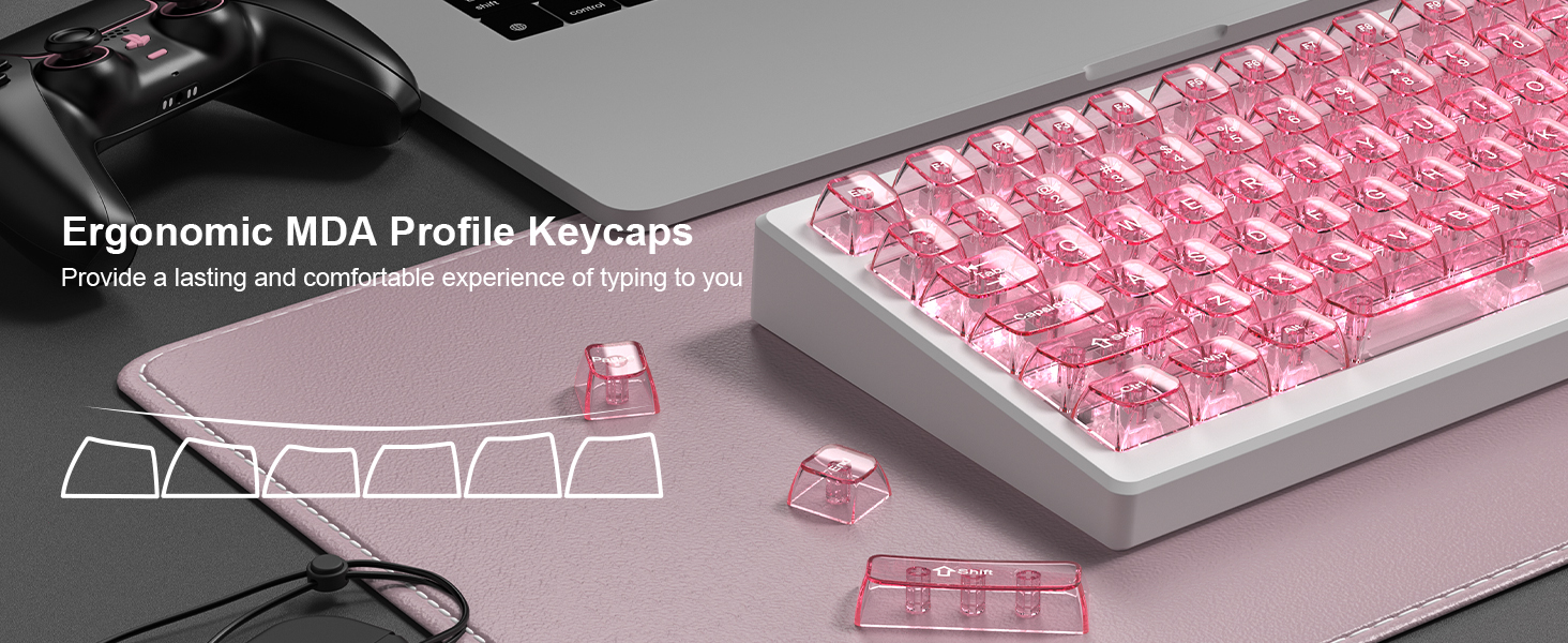womier Pink keycaps Clear,Crystal jellyTransparent Keyboard keycaps 60 75 100 Percent,MDA Profile