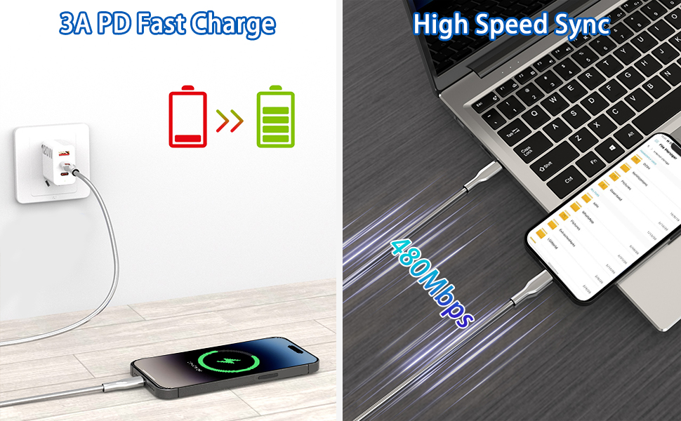 metal braided lightning cable for iphone