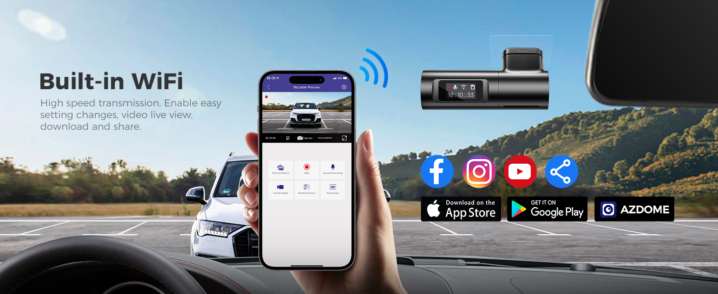 The built-in WiFi enables easy setting changes, video live view, download and share.