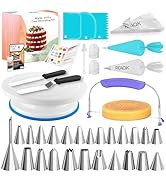 RFAQK 64PCs Cake Decorating Kit with Leveler, Baking Supplies Gift Includes Cake Stand Turntable,...
