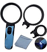 MagniPros Magnifying Glass with Bright LED Lights- 2.5X, 5X, 16X Handheld Magnifying Glass with 3...