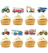 WERNNSAI 40 Pcs Construction Cupcake Toppers - Construction Birthday Party Supplies Truck Excavat...