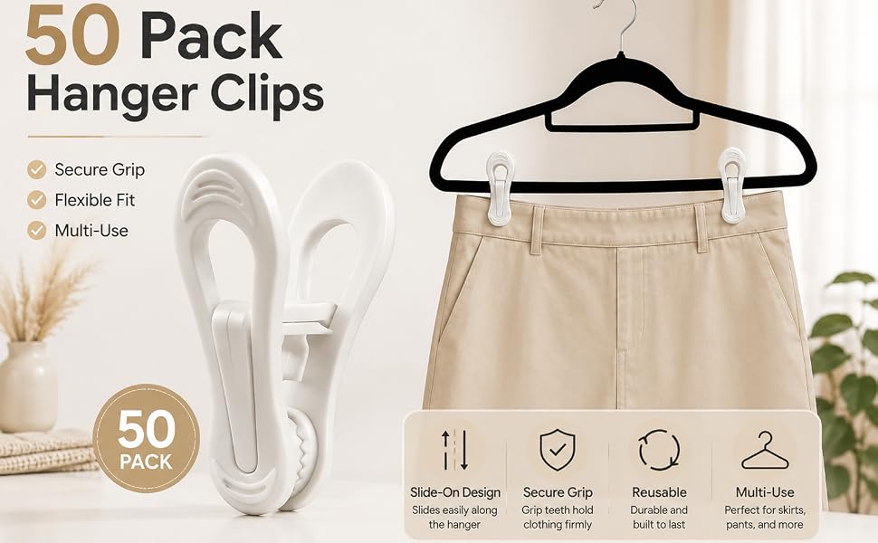  Hanger Clips for Pants, Skirts, Baby Clothes, Multi-Purpose Plastic Hanger Clip