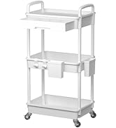 Rolling Utility Cart with Drawer Plastic 3 Tier Rolling cart Cart with Handle Multi-Purpose Stora...