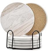 6Pcs Drink Coasters with Holder, Marble Style Ceramic Drink Coaster, Absorbent Coasters Set Suita...