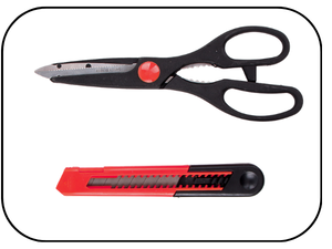 red Scissors and red utility knife