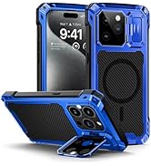 Lanhiem iPhone 15 Pro Max Metal Case, [Built-in Camera Kickstand &amp; Glass Screen Protector] Protec...