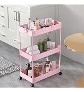 SPACELEAD 3 Tier Rolling Cart with Wheels, Storage Craft Art Trolley Organizer Serving, 3 Hanging...