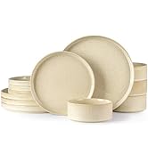 theterra Ceramic Dinnerware Sets for 4, 12 Pieces Porcelain Lightweight Plates and Bowls Sets, Sc...