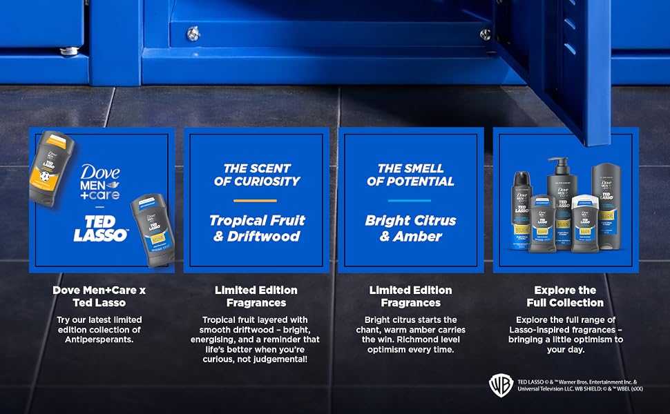 Dove Men+Care x Ted Lasso limited-edition antiperspirant spray collection featuring The Smell