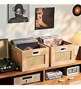 LELELINKY 2 Cubes Vinyl Record Storage Crate, Rattan Wooden Record Crate for Vinyls, Vinyl Record...