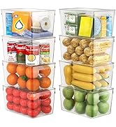 theaoo 8 Piece Plastic Clear Storage Bins | with Lids, Stackable, with Handle | Large
