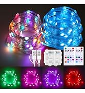 Fairy Lights Battery Operated Color Changing String Lights with Remote, 16.4FT 2 Pack Twinkle Lig...