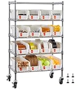 VEVOR 5-Tier Rolling Bin Storage Rack, 16 Organizer Bins, Bin Rack Storage Steel Wire Shelving Sy...