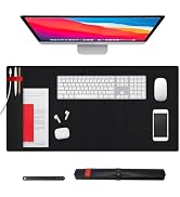 Daily Treasures Leather Desk Mat with Pocket, Office Desk Pad, Non-Slip Vegan Pu Mouse Pad, Keybo...
