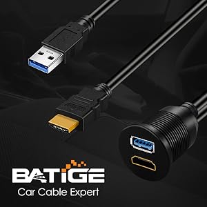 BATIGE - USB 3.0 &amp; HDMI CAR MOUNT FLUSH CABLE detail