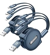 CAFELE Multi Charging Cable 3A, [2Pack 4ft] Retractable USB Charging Cable with Type C/L/Micro US...
