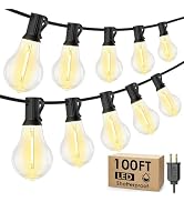 Larkvue 100FT Outdoor String Lights, Patio Light with 32 A39 Bulbs, Black | Plug in, Dimmer not i...