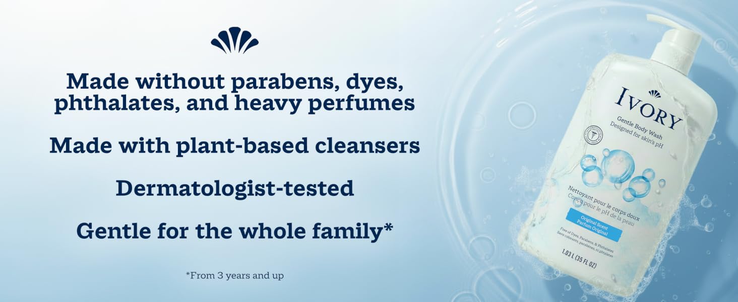Made without parabens, dyes, phthalates, and heavy perfumes. Made with plant-based cleansers