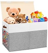 Large Toy Storage Box with Lid, Collapsible Sturdy Toys Storage Organizer Chest Bin Basket with M...