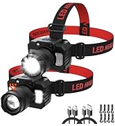Ruboliy Rechargeable Headlamp High Lumen, 2Pack Super Bright Head lamp with Side Light &amp; Motion S...