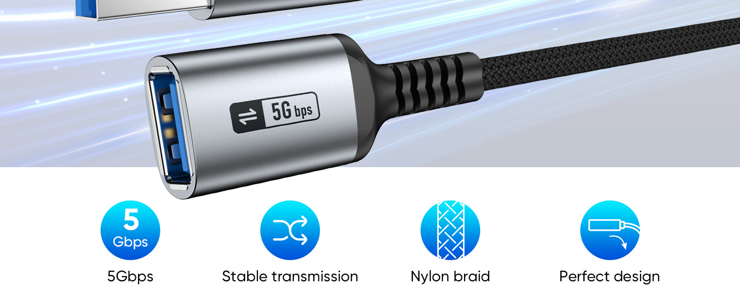SUNGUY USB 3.0 Extension Cable:5Gbps,Stable transmission,Nylon braid,Perfect design