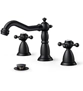 FORIOUS Matte Black Bathroom Faucets 3 Hole 2 Cross Handles Vintage RV Bathroom Sink Faucet, Anit...