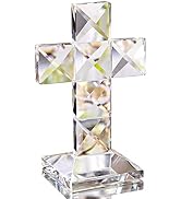 QFkris Crystal Cross Traditional Standing Cross On Base Clear 5'' Tall Glass Tabletop Cross Figur...