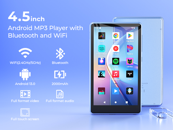 MP3 Player with Bluetooth and WiFi, Android MP3 Player with Spotify, MP4 Player with 4.5-inch 
