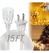 15 FT Clear Extension Cord - Male to Female Invisible Indoor 2 Prong Power Cable, Thin Extension ...